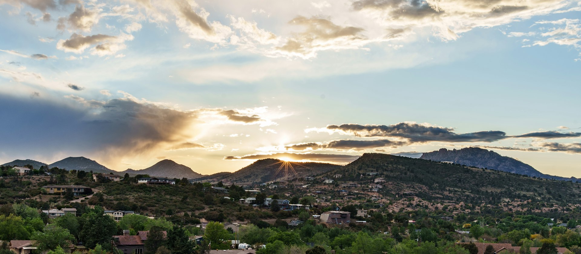 Sunset over Prescott, Arizona, looking across the valley toward the surrounding mountains